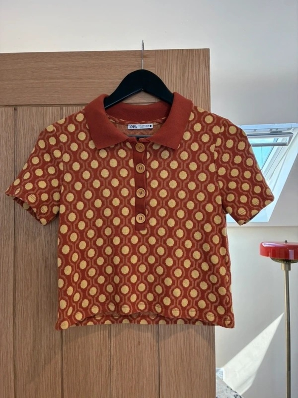 Zara Kids Rust Orange & Yellow Geo Dot Polo Top